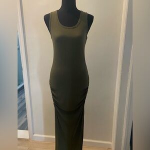 Olive Green Sleeveless Maxi Dress with side ruching